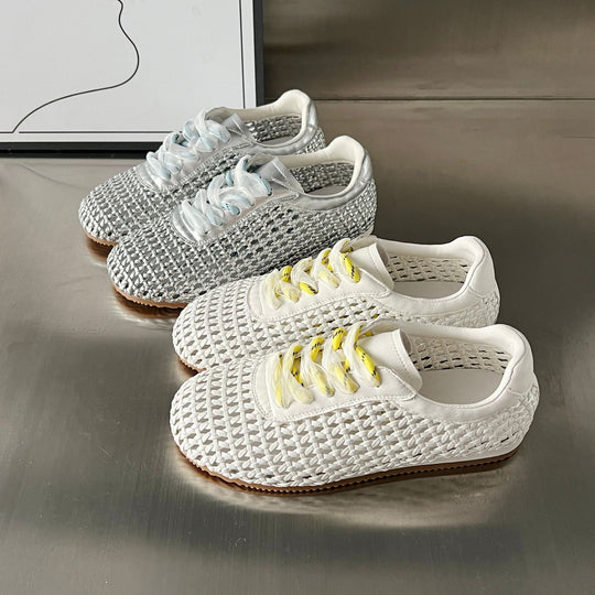 Damen Atmungsaktive Lace-Up Sneakers mit modischem Netzdesign EB
