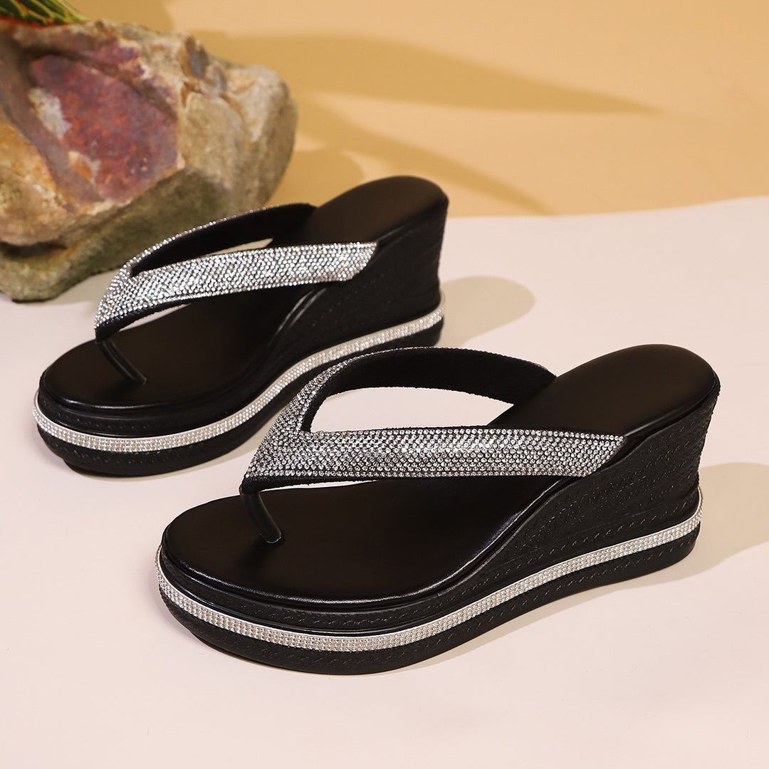 Damen Glamouröse Zehentrenner-Sandalen mit verziertem Plateau EB