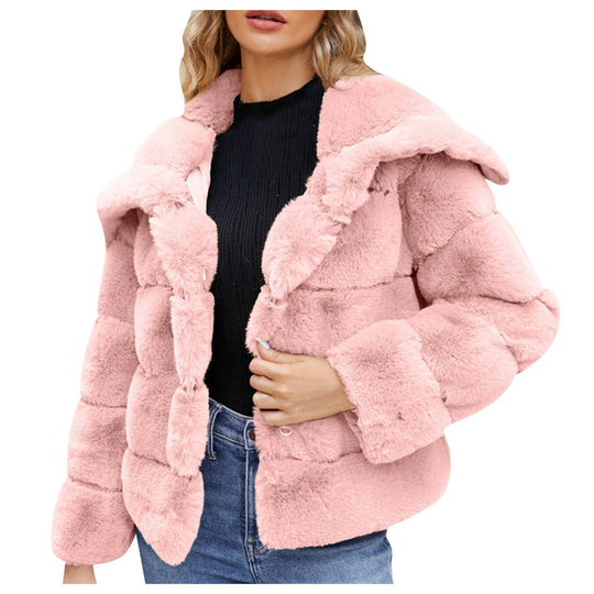 Damen Modische Kapuzenjacke aus künstlichem Pelz mit strukturiertem Design EB
