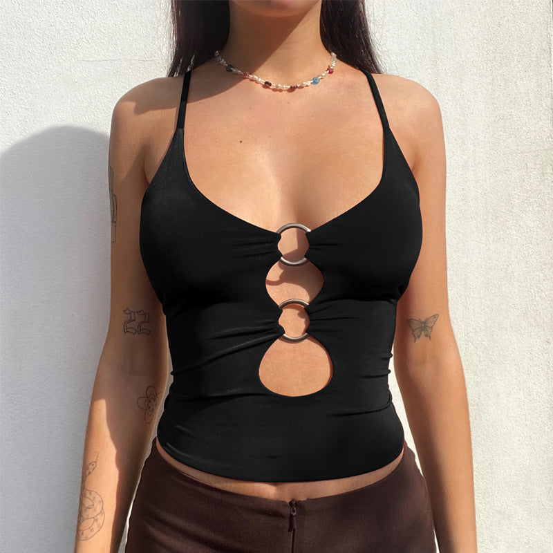Damen Crop-Top mit dekorativen Cut-Outs EB