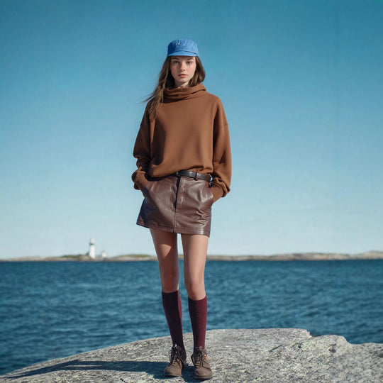 Damen lässiger Strickpullover mit asymmetrischem Kragen EB