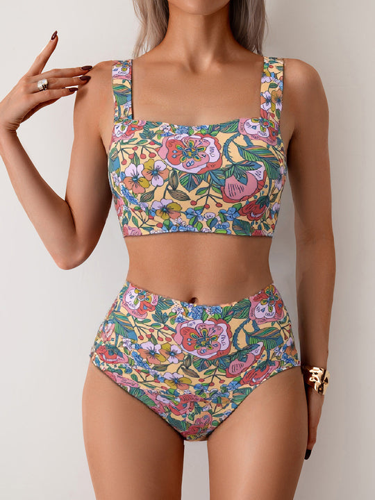 Damen Hochtailliertes Badeset mit floralem Muster EB