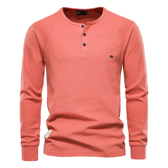 Herren Langarm-Henley-Shirt mit strukturierter Oberfläche und modischer Knopfleiste EB