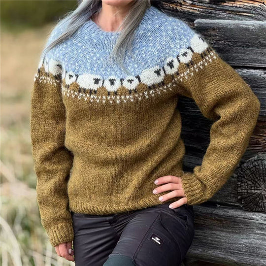 Damen nan Norwegerpullover aus Wollmix mit Rundhalsausschnitt und traditionellem Fair-Isle-Yoke EB