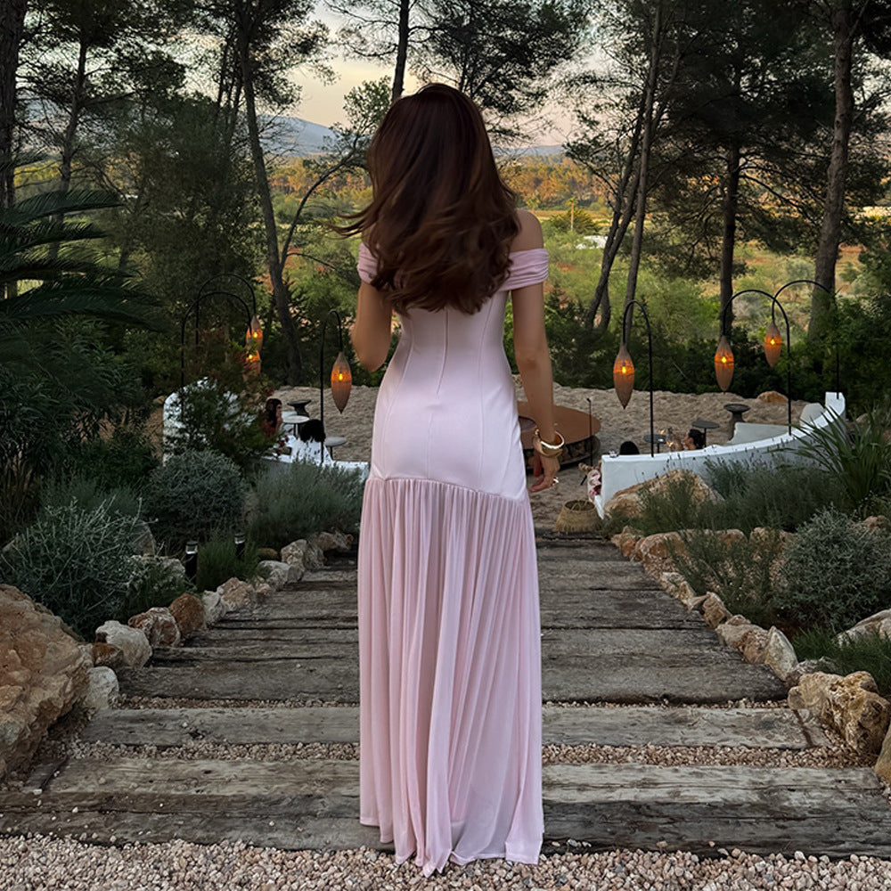 Damen Elegantes Maxikleid mit schulterfreiem Design und verführerischem Drapierungselement EB
