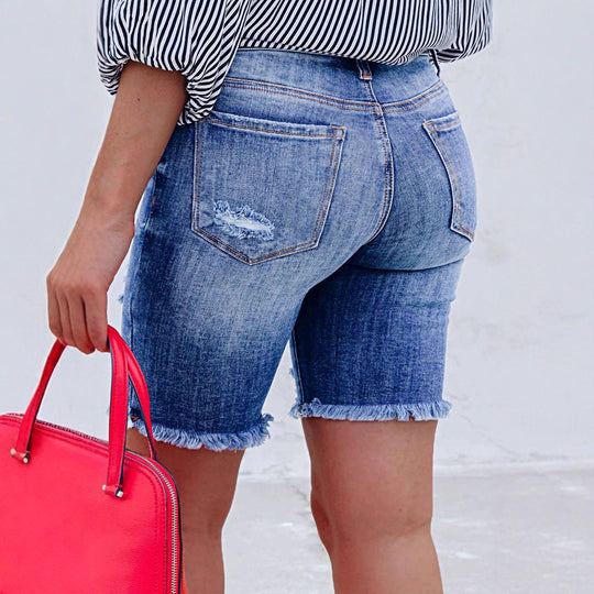 Damen Denim-Shorts mit modischen Destroyed-Details EB