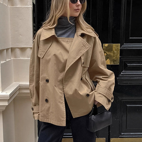 Damen Übergröße Trenchcoatjacke mit doppelter Knopfleiste und lässigem Schnitt EB