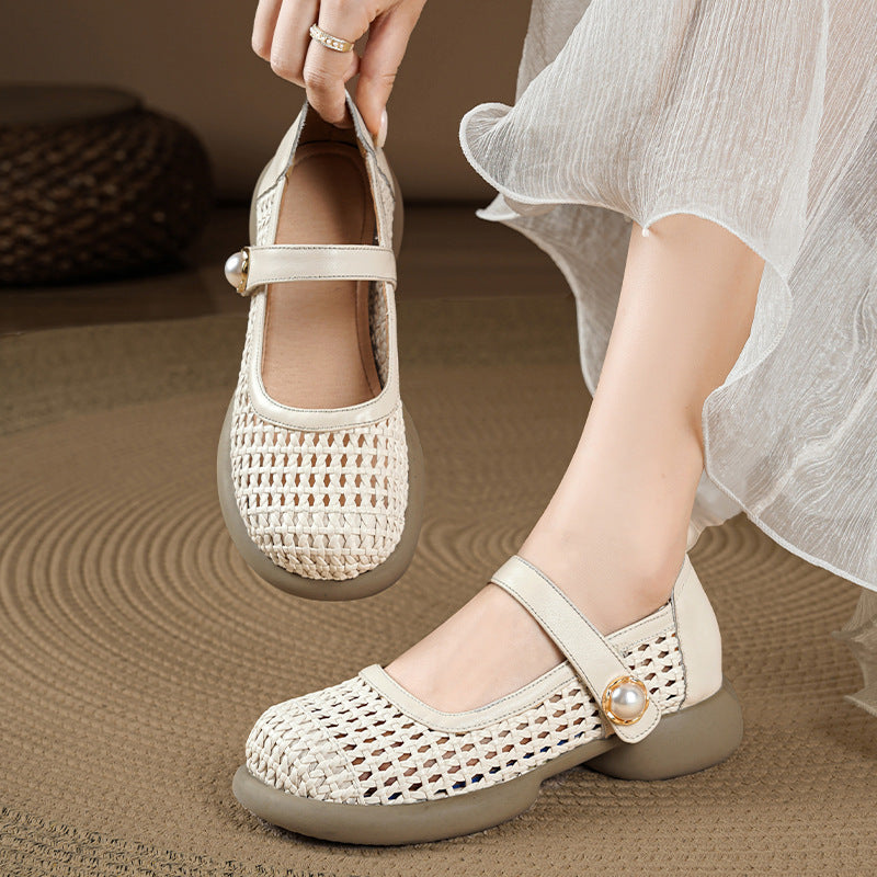 Damen Komfortable Ballerinas mit verziertem Riemen EB