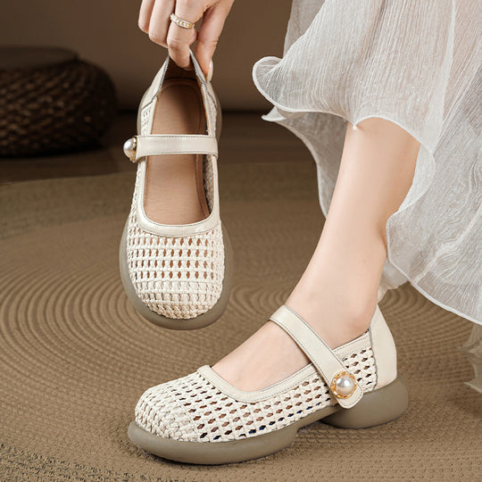 Damen Komfortable Ballerinas mit verziertem Riemen EB