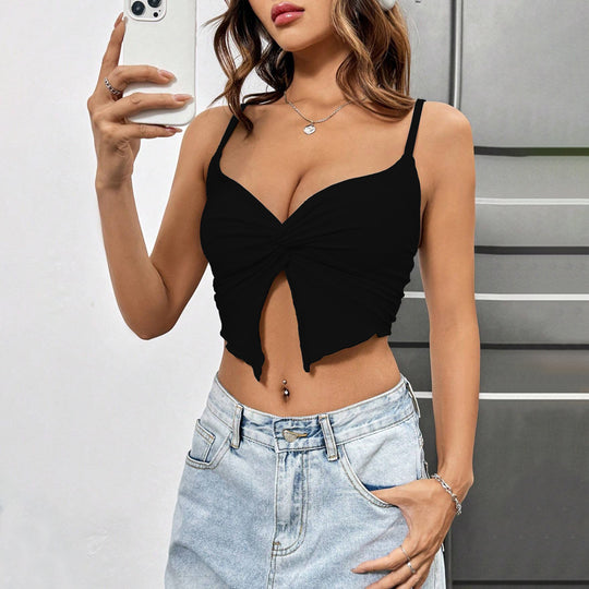Damen cropped Top mit knotenförmigem Design und schulterfreien Trägern EB
