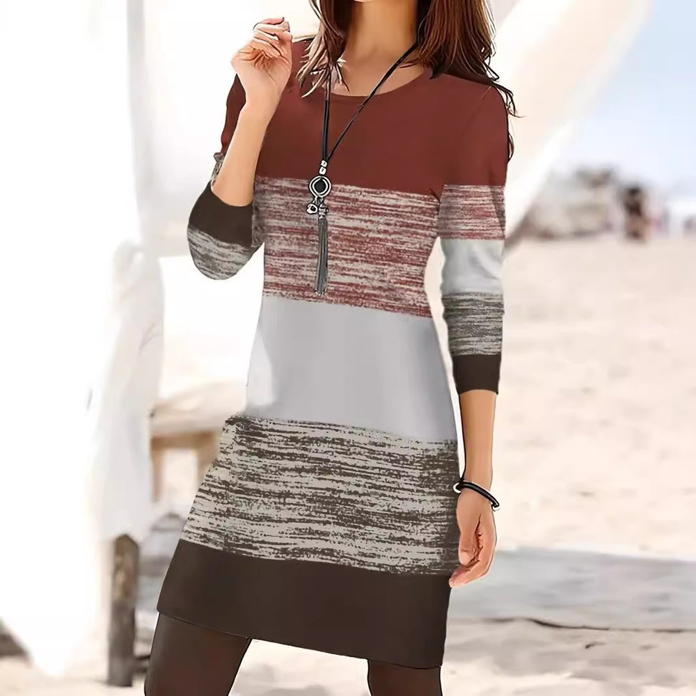 Damen Freizeitkleid mit modernem Streifenmuster und bequemen Schnitt EB