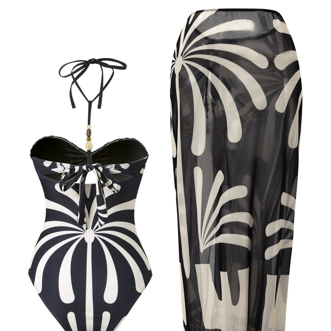 Damen Eleganter Bandeau-Badeanzug mit passendem transparenter Langrock EB