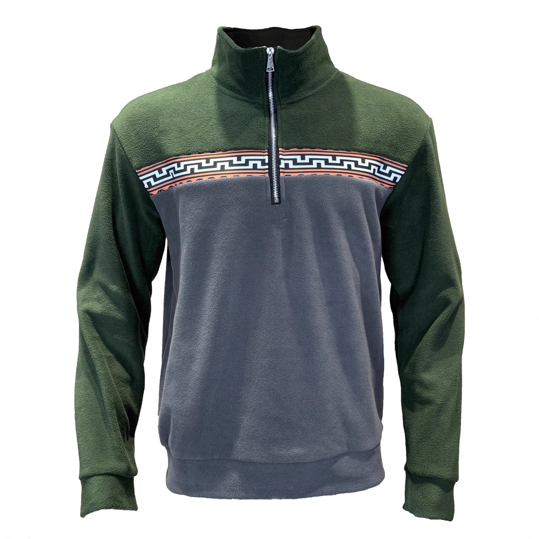 Herren Fleece-Pullover mit stylishem Stehkragen und farblich abgesetztem Muster EB