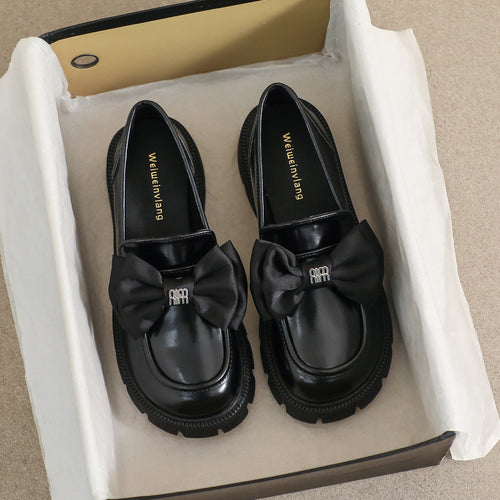 Damen Mokassin-Schuhe mit eleganter Schleifenapplikation und robustem Plateau EB
