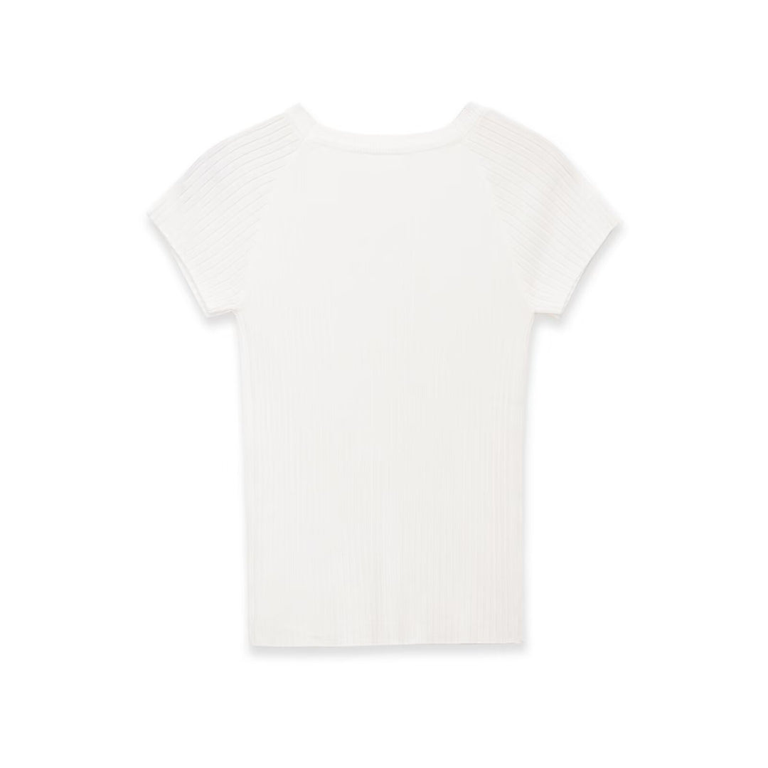 Damen figurbetontes Ripp-T-Shirt mit kurzen Ärmeln EB