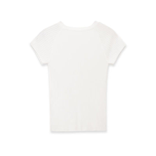 Damen figurbetontes Ripp-T-Shirt mit kurzen Ärmeln EB