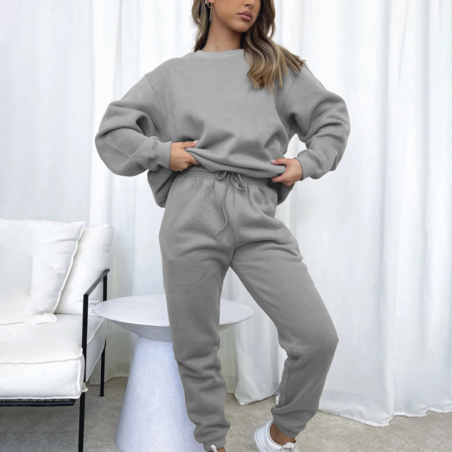 Damen nan weit geschnittenes Fleece-Freizeitset mit Sweatshirt und Jogginghose EB