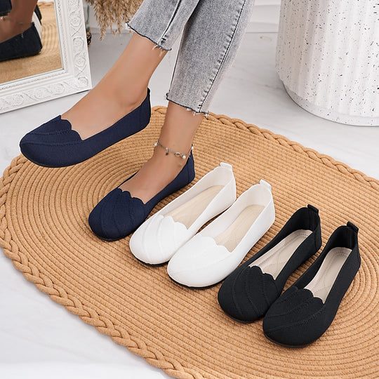 Damen bequeme Ballerinas mit elegantem Ziersaum EB