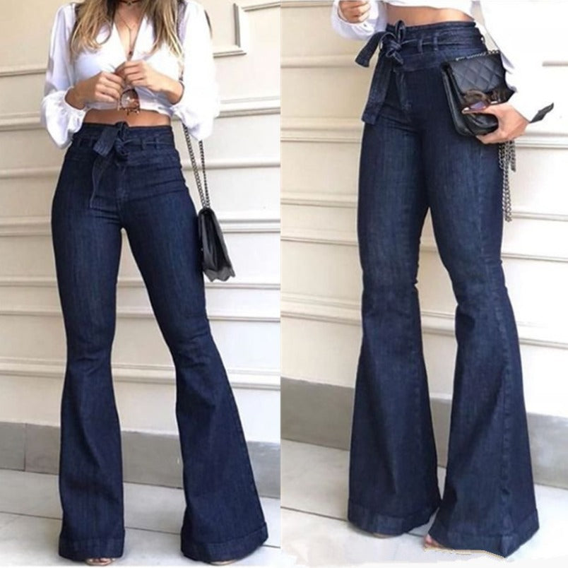 Damen Schlagjeans mit hoch tailliertem Bund EB