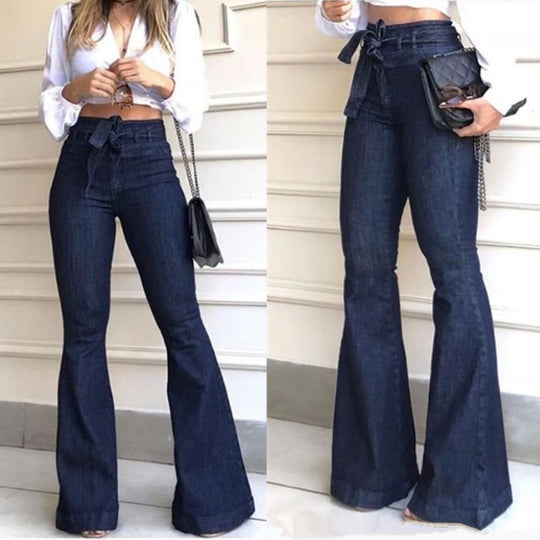 Damen Schlagjeans mit hoch tailliertem Bund EB