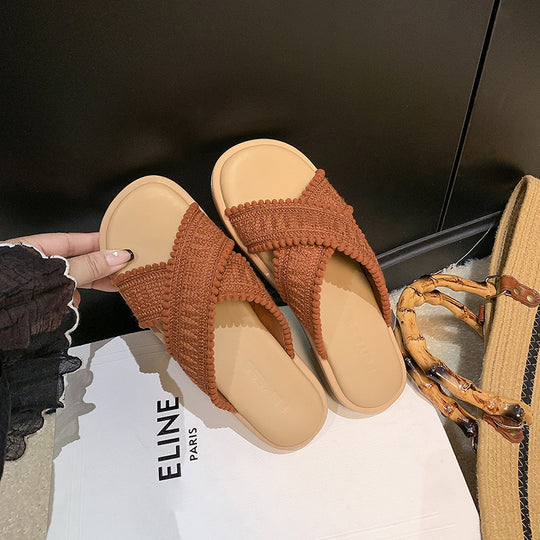 Damen modische Sandalen mit dekorativem Geflecht und komfortablem Fußbett EB
