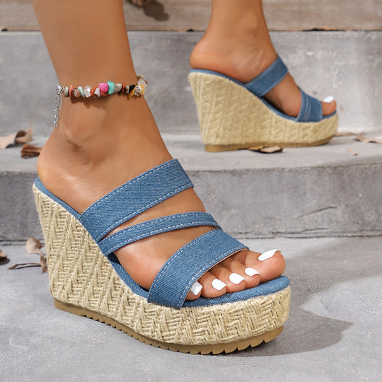 Damen Wedge-Sandalen mit geflochtenem Kork-Design EB