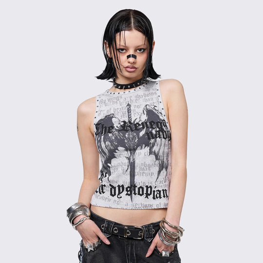 Damen Crop-Top mit urbanem Dystopie-Print EB