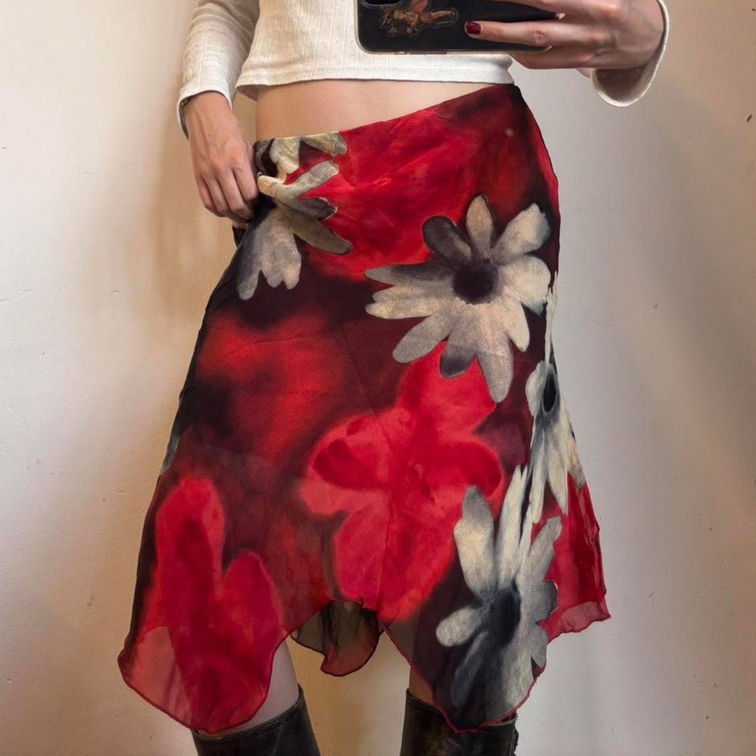 Damen Midi-Rock mit floralem Chiffon-Design EB