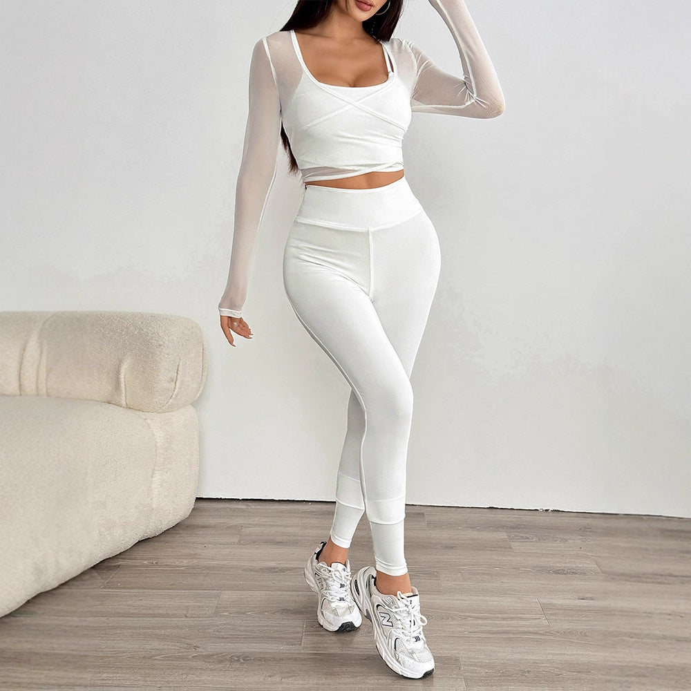 Damen Sportliches Set aus kreativem Oberteil mit langem Arm und figurbetonten Leggings EB