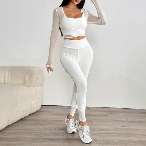 Damen Sportliches Set aus kreativem Oberteil mit langem Arm und figurbetonten Leggings EB