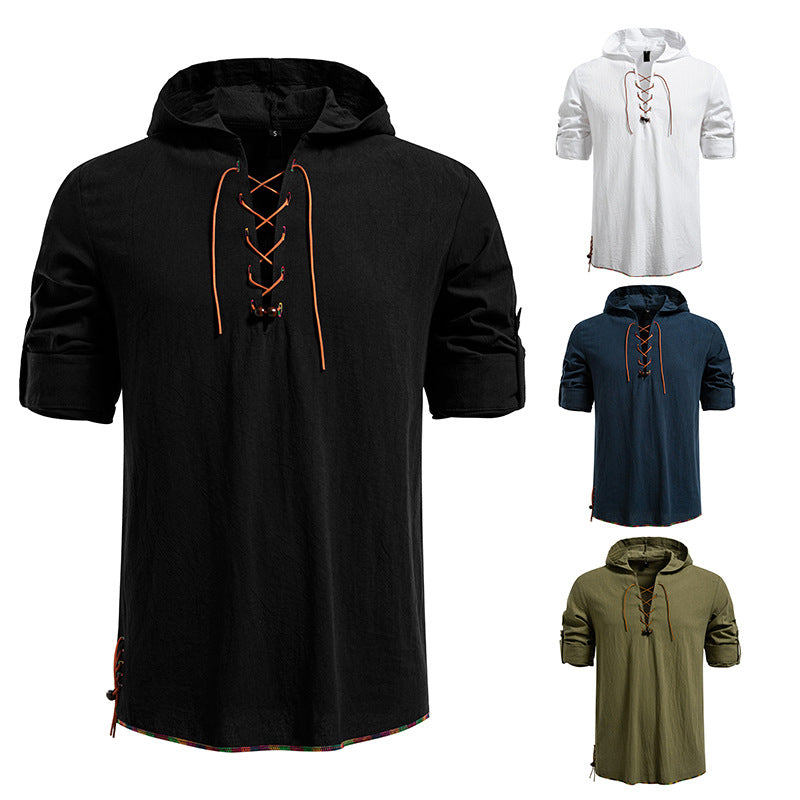 Herren Kaptuzenbluse mit einzigartigem Schnürdesign EB