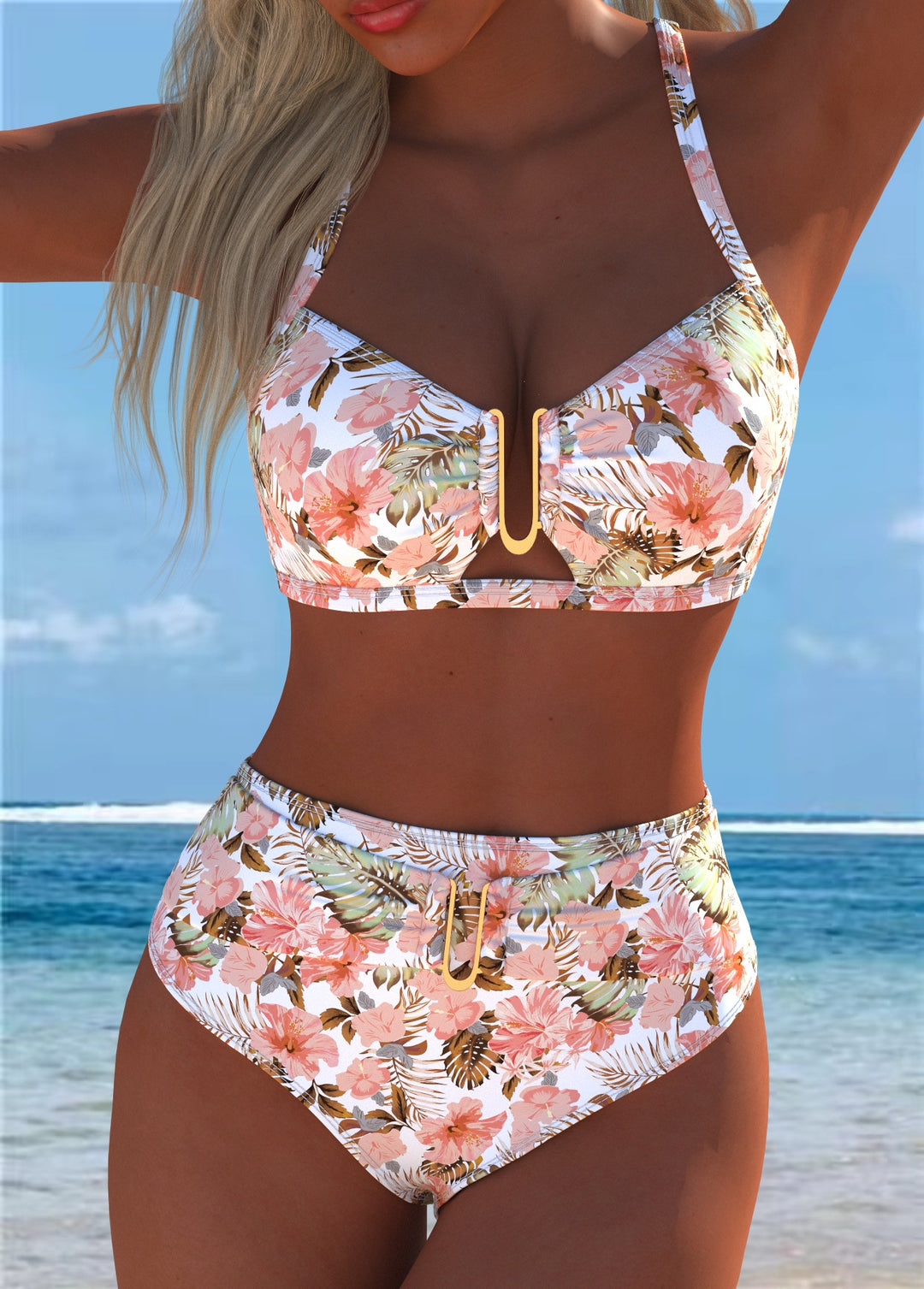 Damen Einteiler Badeanzug mit elegantem floralem Design und figurformendem Schnitt EB