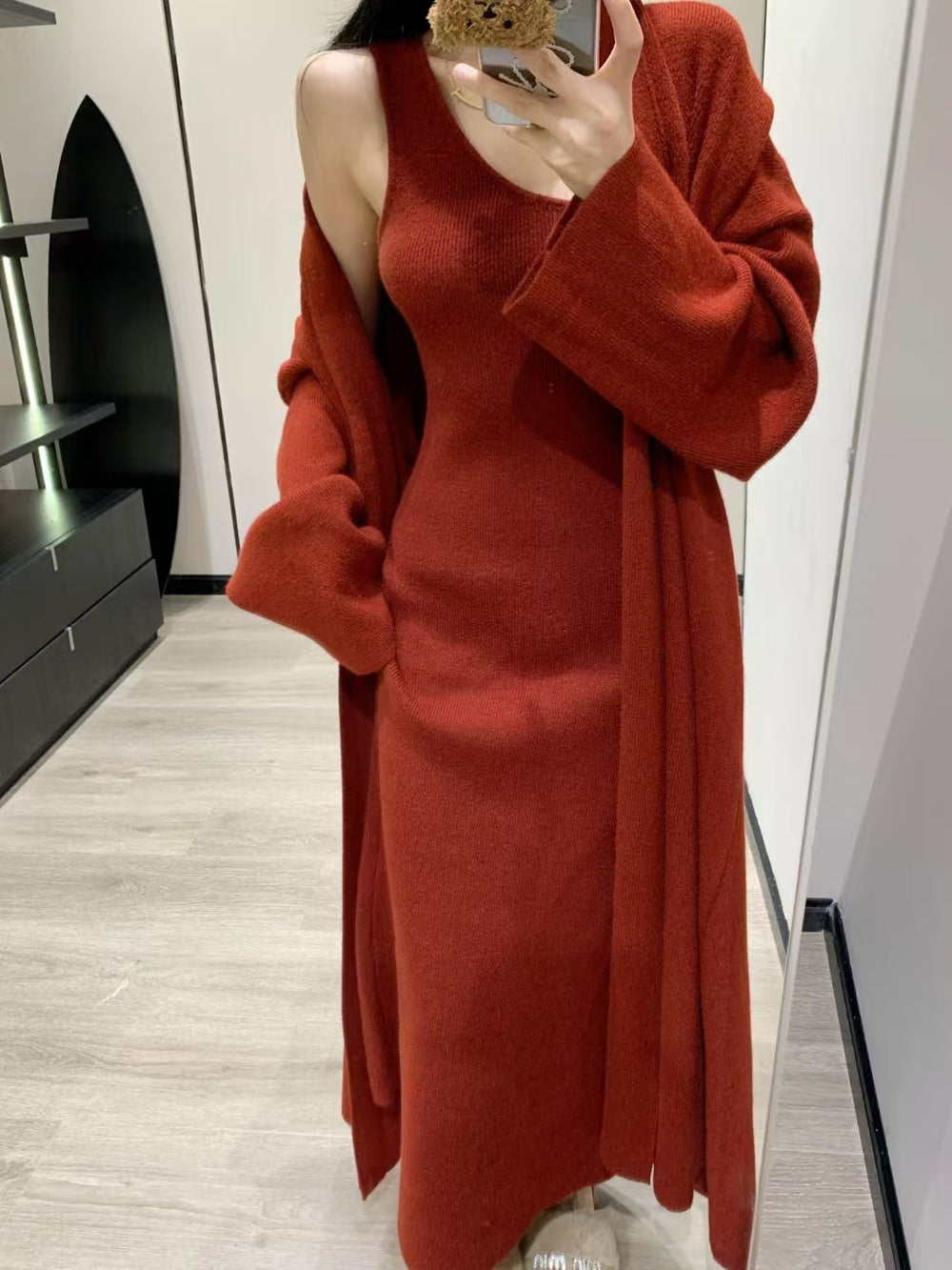 Damen Eleganter Strickmantel mit weitem Schnitt und praktischen Taschen EB