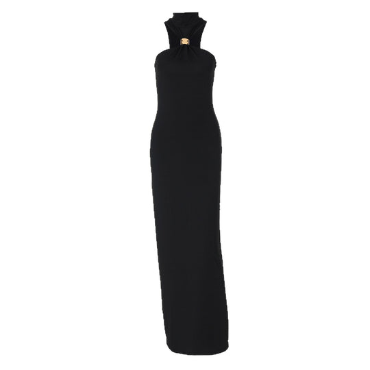 Damen elegantes langes Abendkleid mit halbem Kragen und edlen Akzenten EB