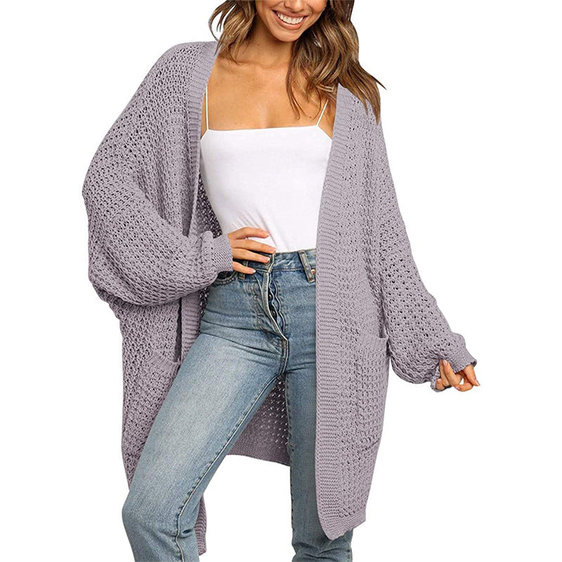 Damen Grobstrick Cardigan mit offenen Fronten und praktischen Taschen EB