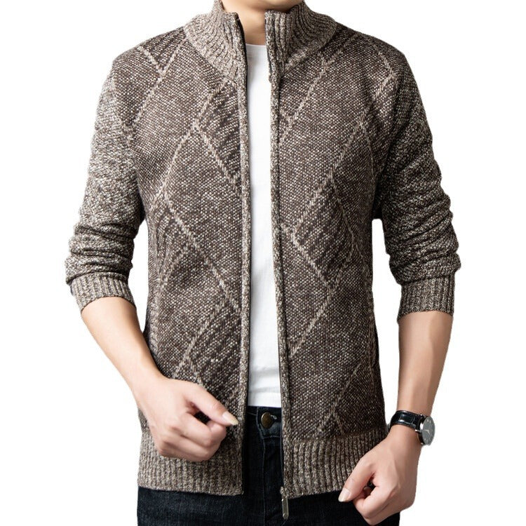Herren Strickjacke mit modernem Zipper und grafischem Muster EB