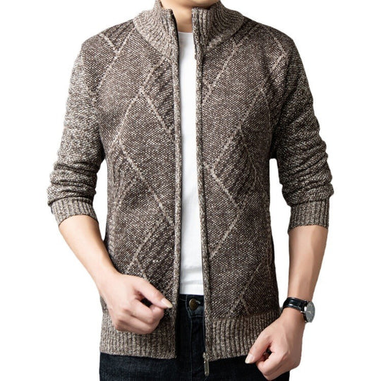 Herren Strickjacke mit modernem Zipper und grafischem Muster EB