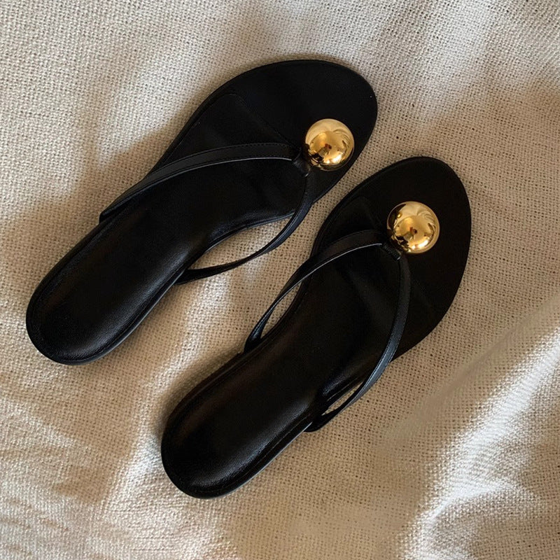 Damen Zehentrenner-Sandalen mit elegantem Goldakzent und weichem Fußbett EB