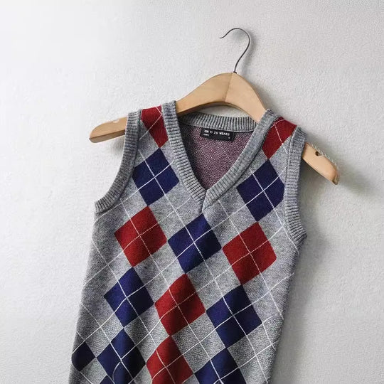 Damen Schickes Strickoberteil mit V-Ausschnitt und Karomuster EB