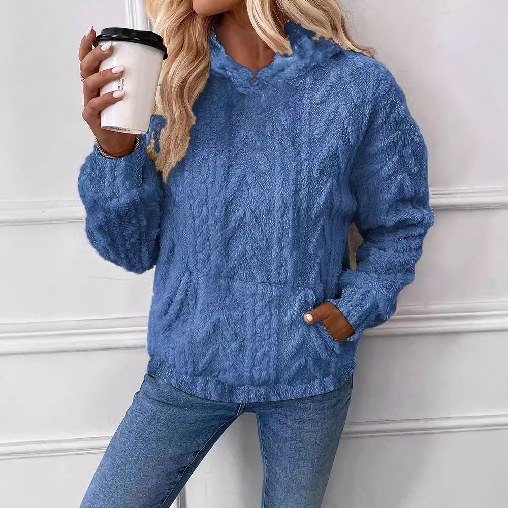 Damen Kapuzenpullover aus kuscheligem Material mit eingearbeitetem Beuteltaschen EB