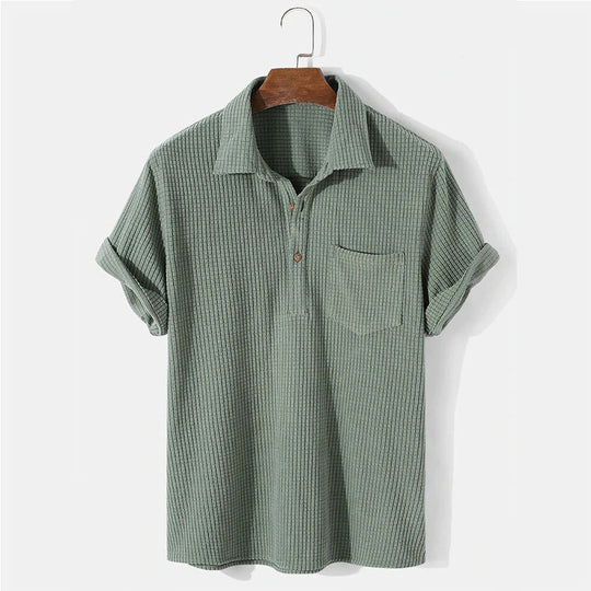 Herren Kurzarm Henley-Shirt mit strukturiertem Stoff und praktischer Brusttasche EB