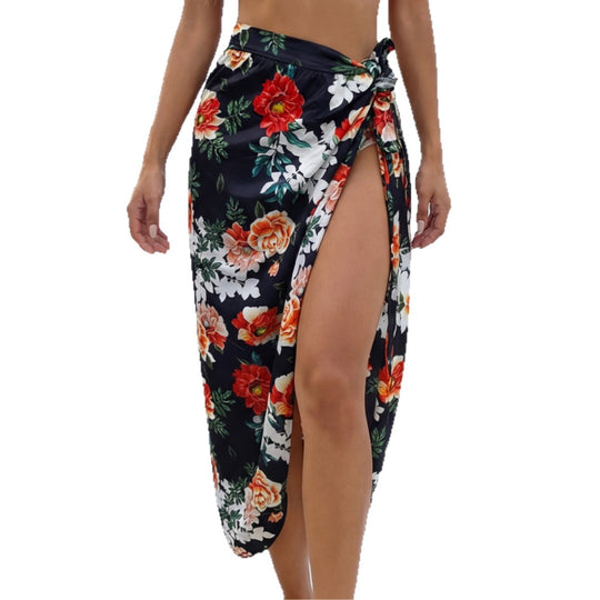 Damen eleganter Floral-Langrock mit seitlichem Schlitz EB