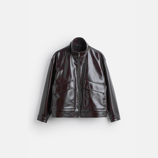 Damen Kunstlederjacke mit luxuriösen großen Taschen EB