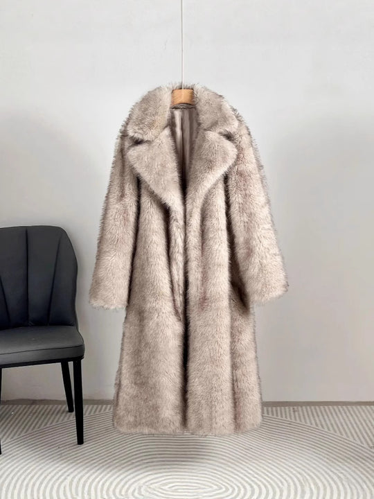 Damen Luxus Kunstfell Mantel EB