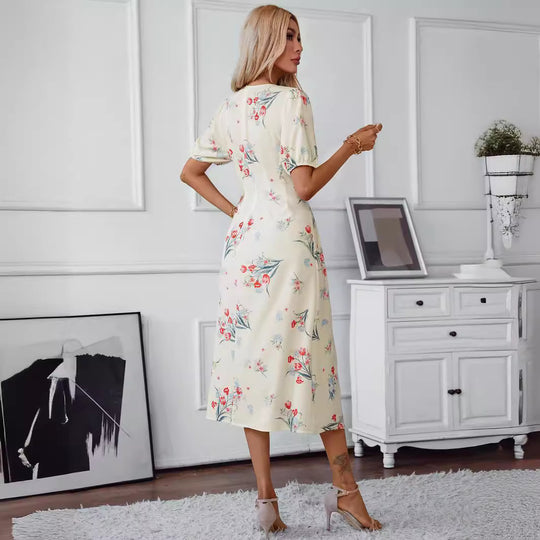 Damen Midi-Kleid mit floralen Akzenten EB