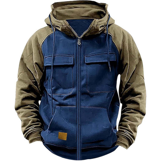 Herren nan Utility-Kapuzenjacke mit Materialmix, Brusttaschen und Reißverschluss EB