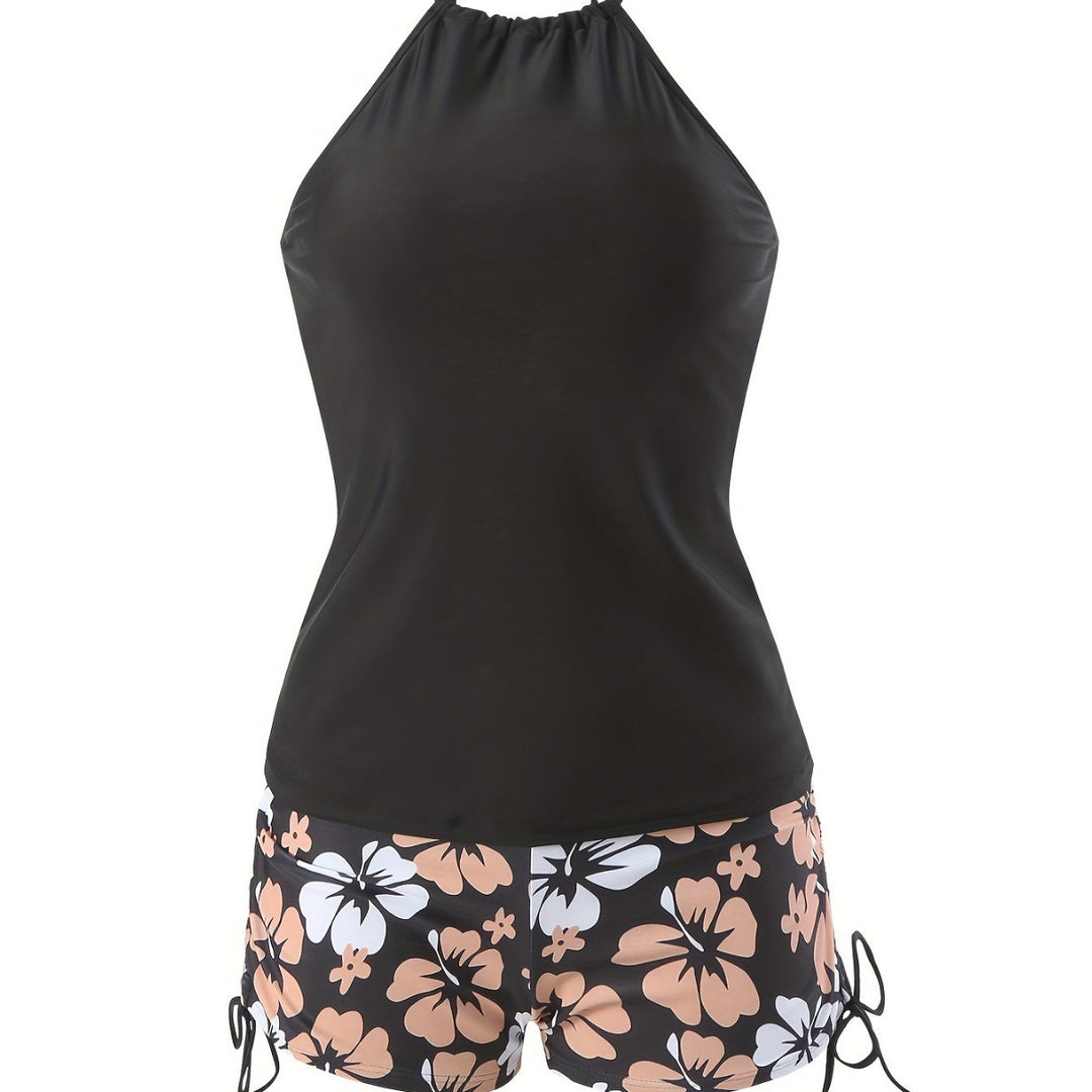 Damen Tankini-Set mit lässigem Oberteil und hoch taillierten Shorts EB