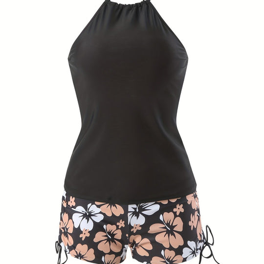 Damen Tankini-Set mit lässigem Oberteil und hoch taillierten Shorts EB