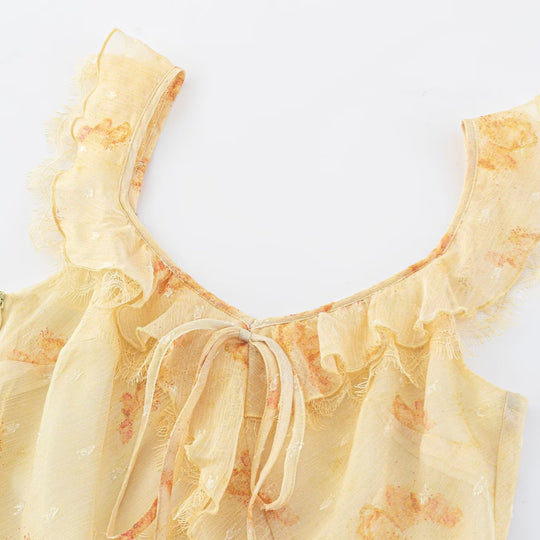 Damen Maxikleid mit verspieltem Rüschendesign und Blumenmuster EB