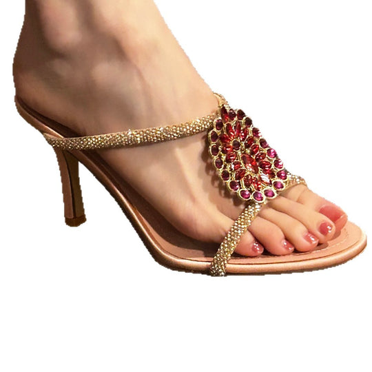 Damen elegante Pailletten-Sandalen mit verziertem Riemen EB